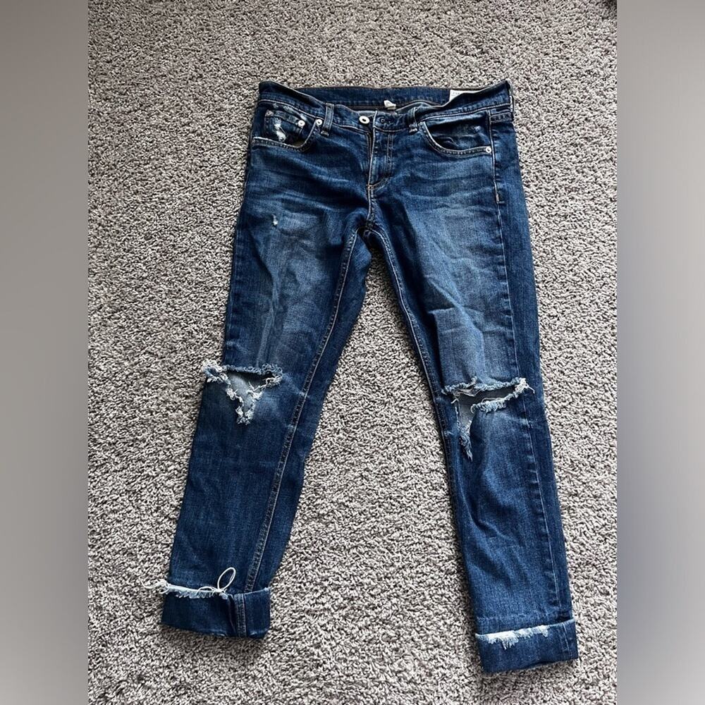 RAG & BONE Dre Capri JEANS ~ Distressed Deville Blue Denim Size 27 - Picture 2 of 7